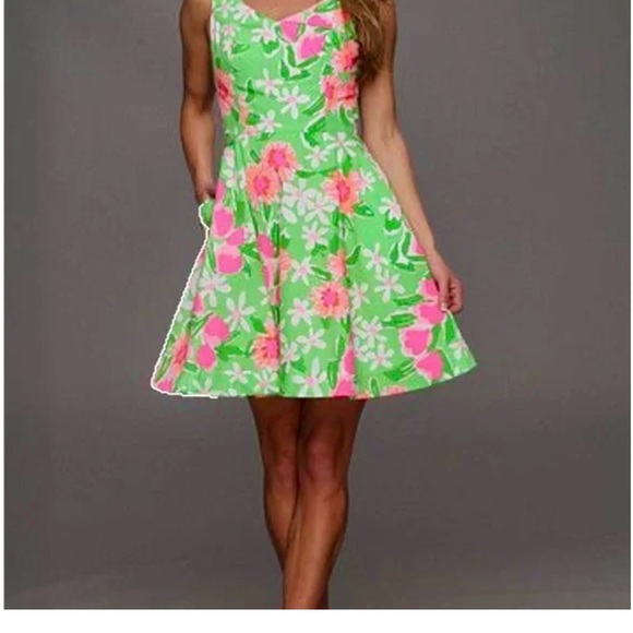 Lilly Pulitzer Dresses & Skirts - Lilly Pulitzer Freja Fit and Flare Vibrant Green and Pink Mini Dress Siz 4